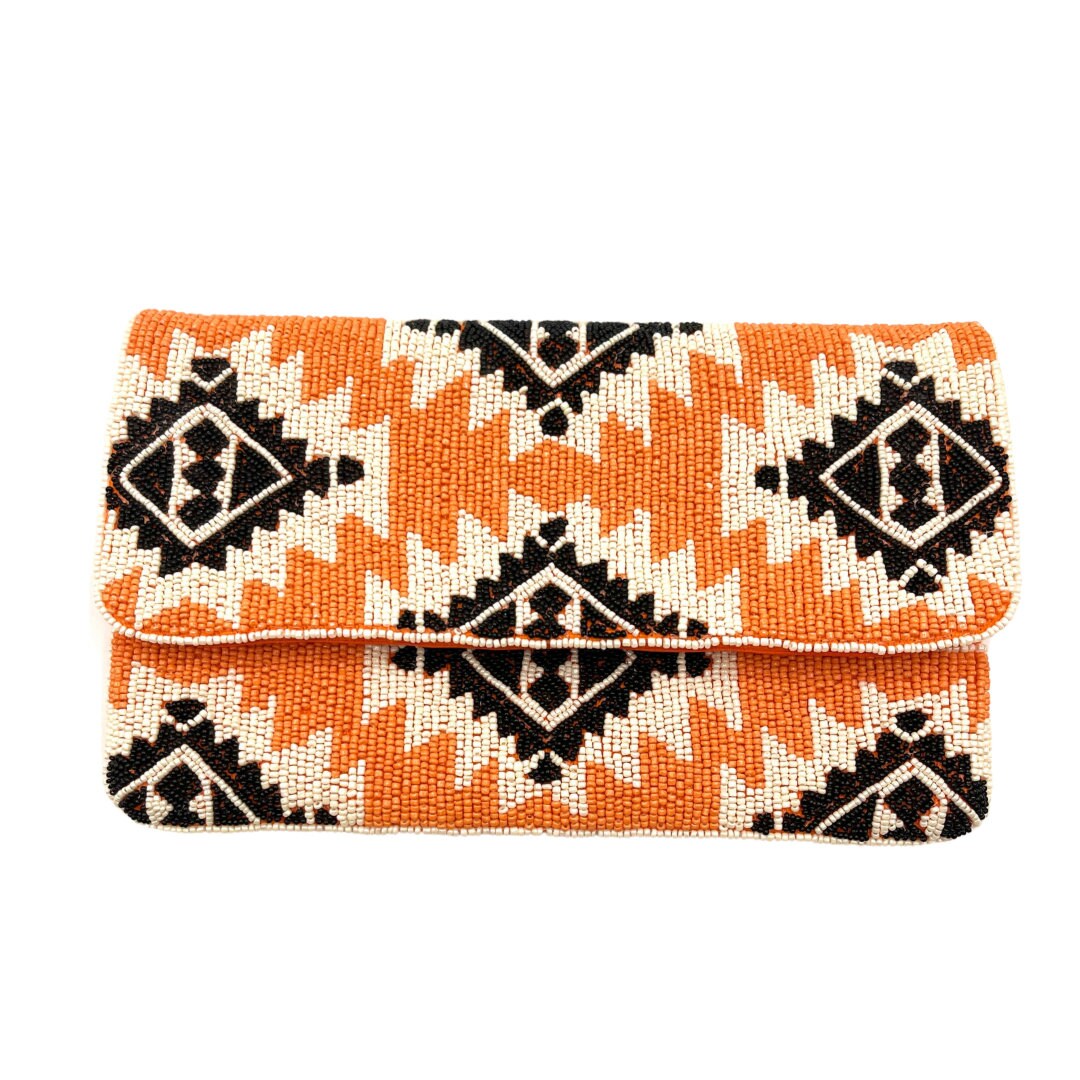 Southwestern Orange Beaded Clutch