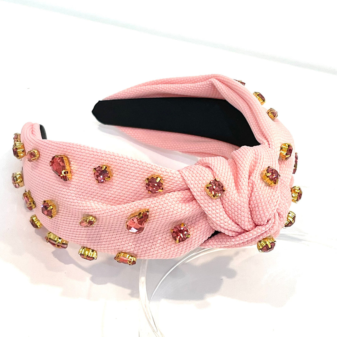 Pink Jeweled Knot Headband with Sparkling Pink Crystals