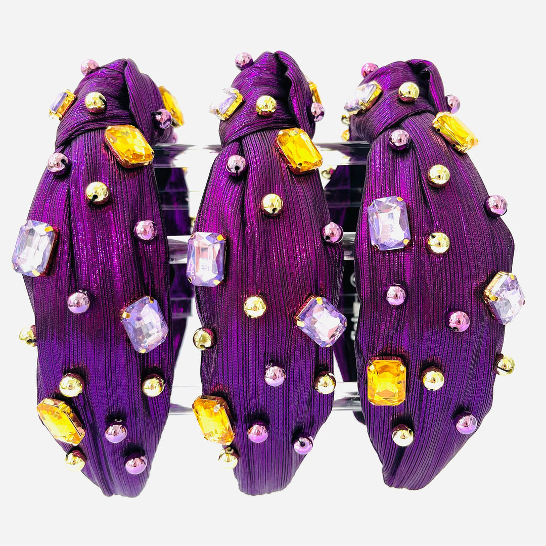LSU Knot Headband with Purple and Gold Gems