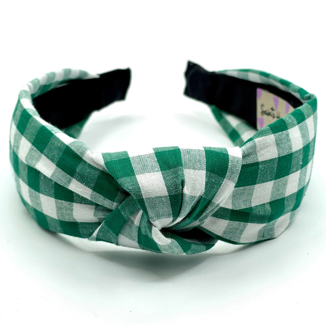 Green Checkered Knot Gingham Headband