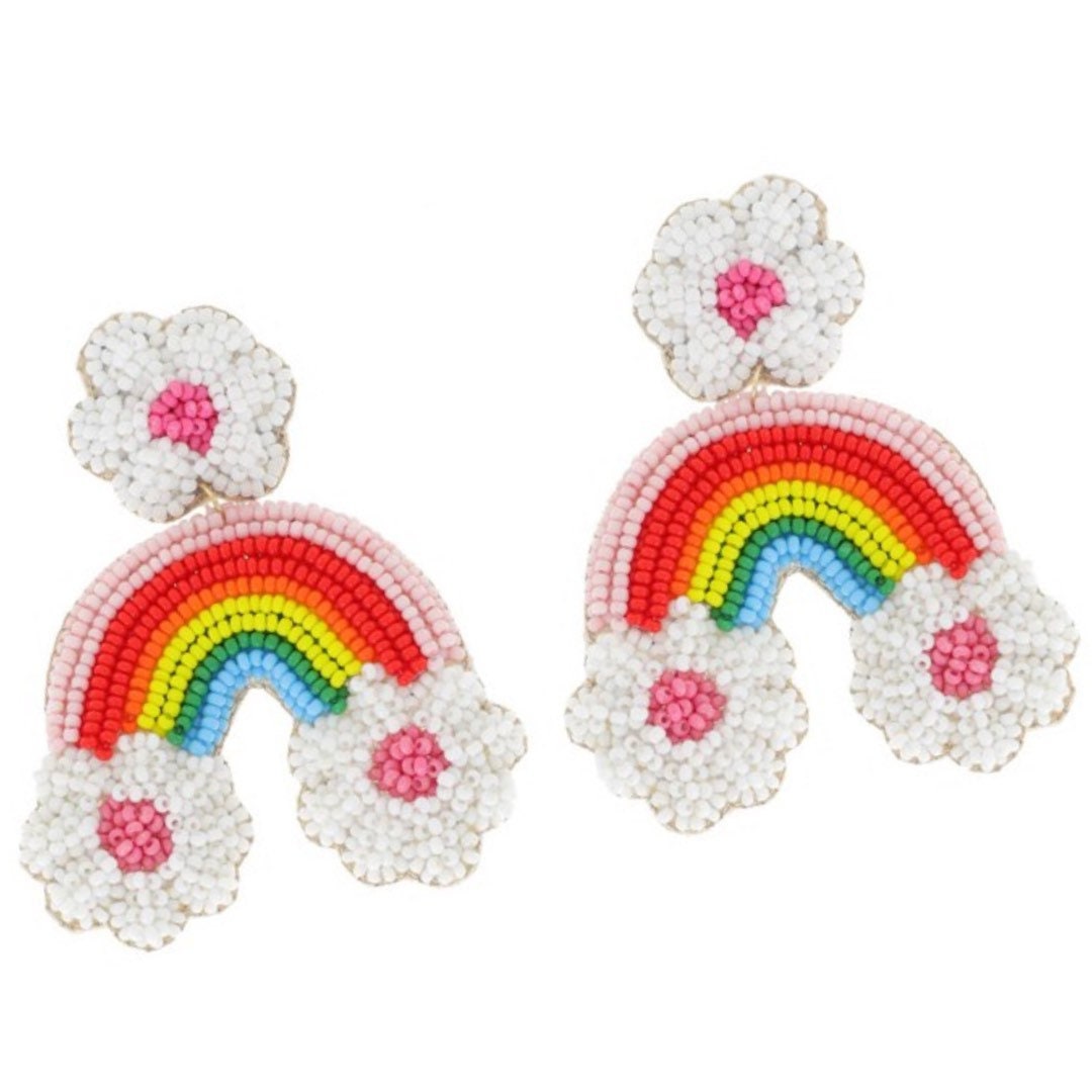 Rainbow Beaded Dangle Earrings