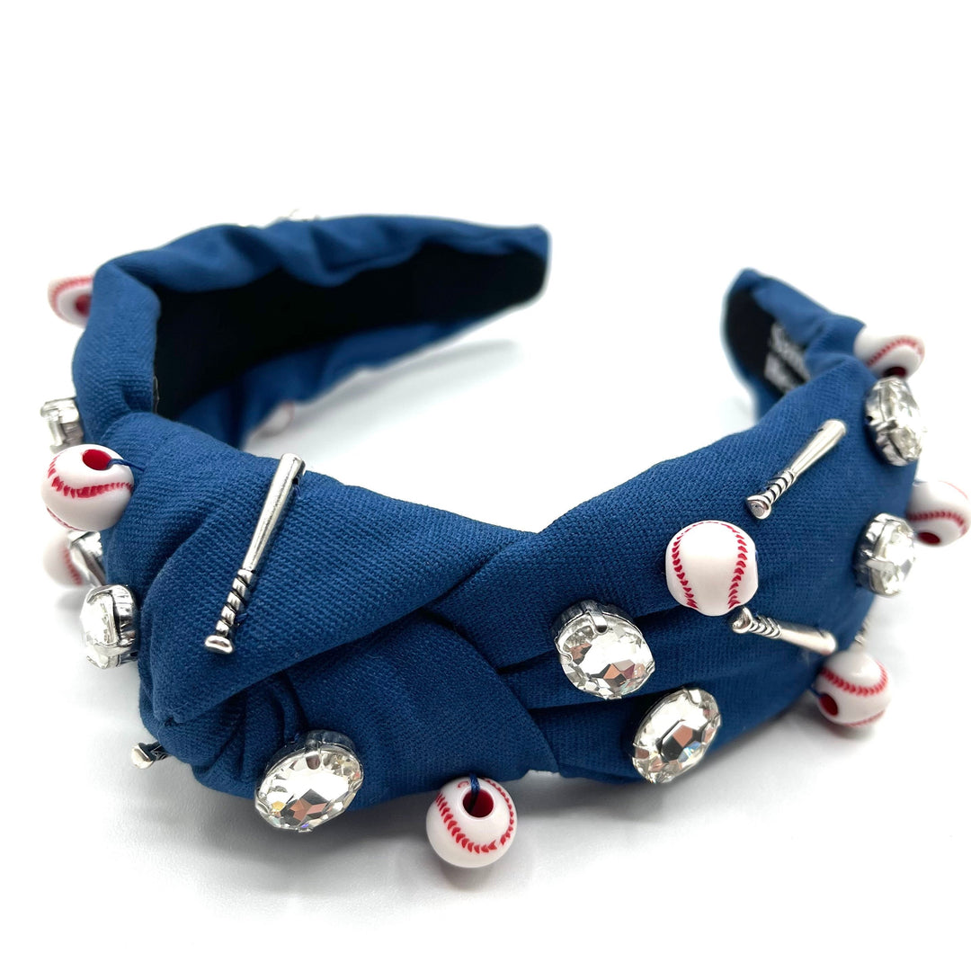 Navy Baseball Jeweled Knot Headband