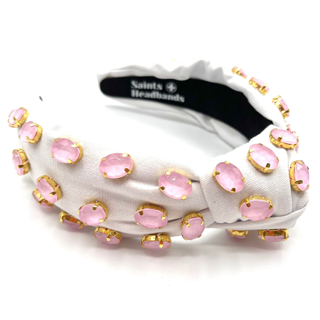 White Knot Headband with Pink Gems