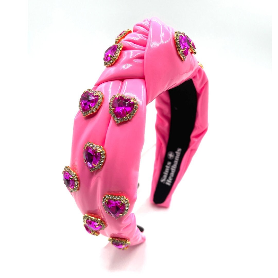 Pink Knot Headband with Heart-Shaped Jewels