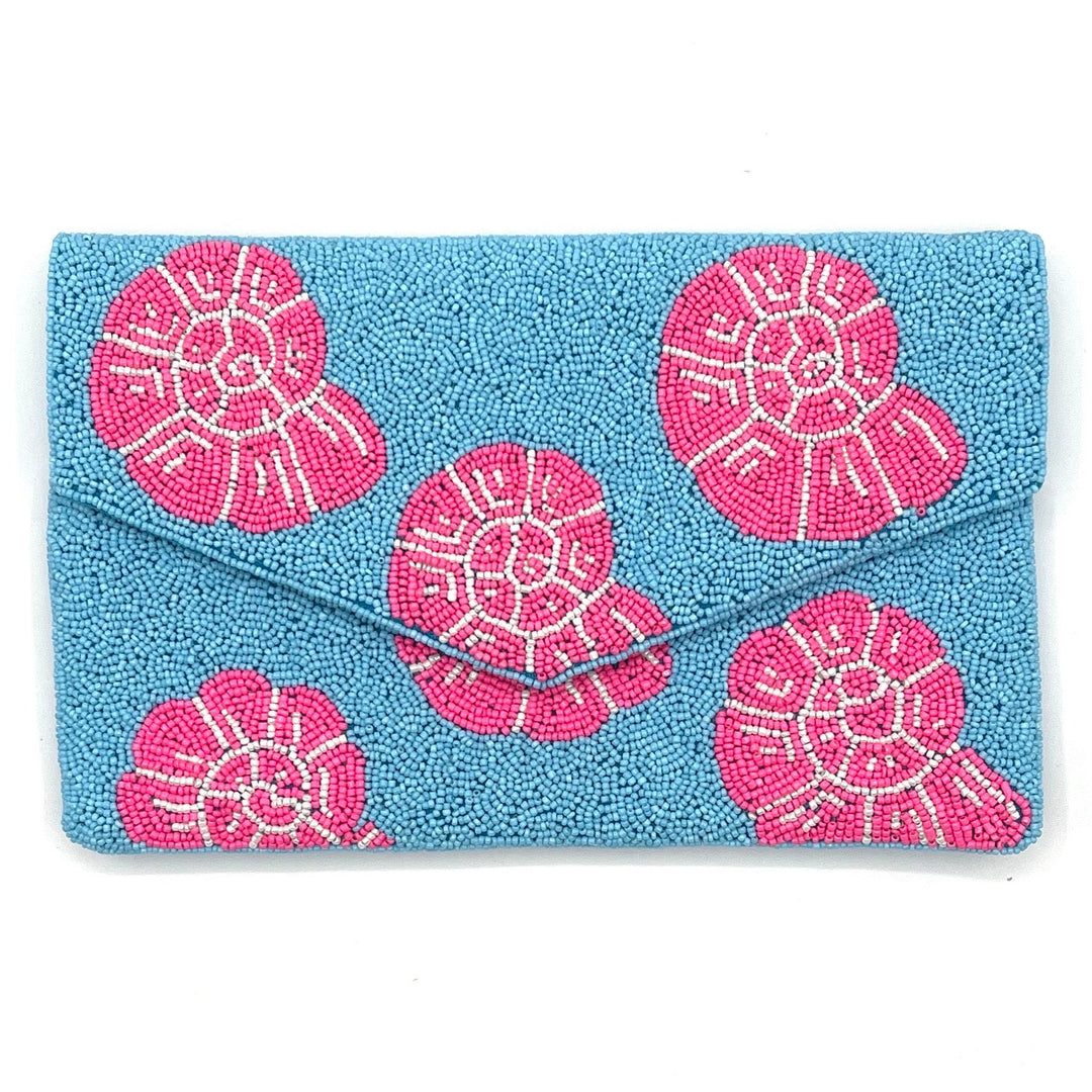 Pink and Blue Shell Beaded Clutch