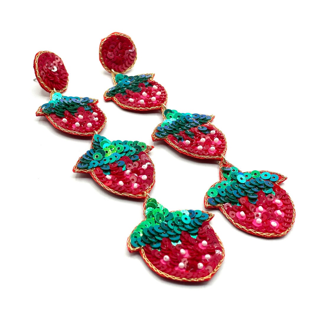 Strawberry Beaded Dangle Earrings