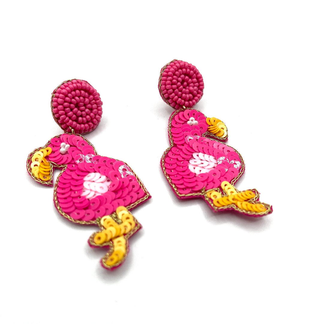 Flamingo Beaded Dangle Earrings