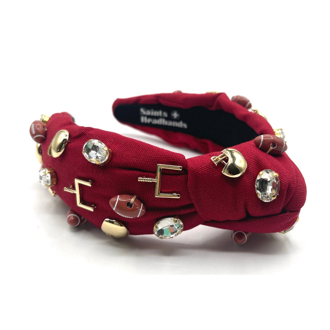 Maroon Gameday Knot Headband with Football Charms and Jewels
