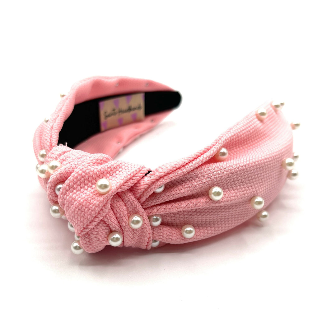 Pink with White Pearl Embellished Knot Headband