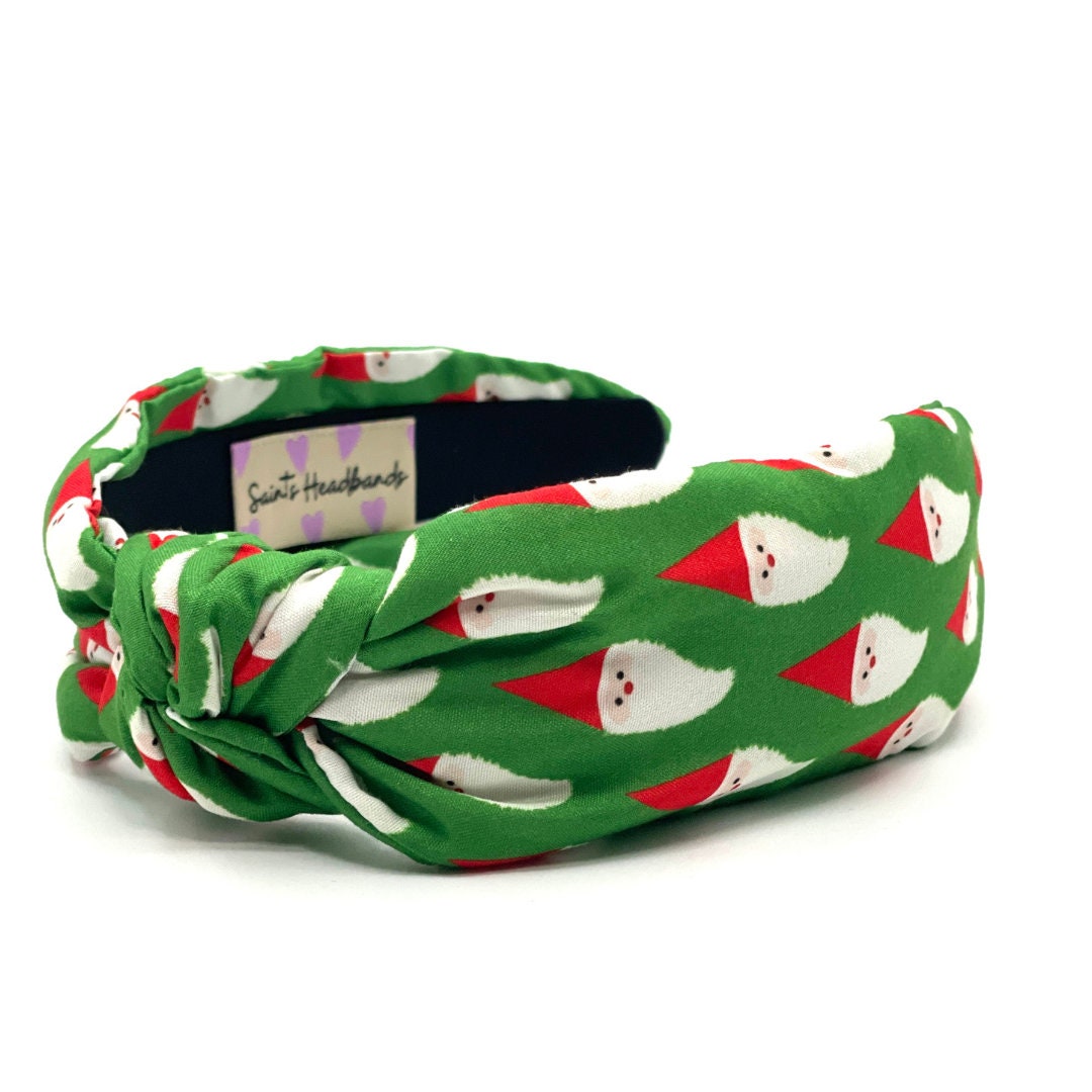 Green Santa Print Knot Headband