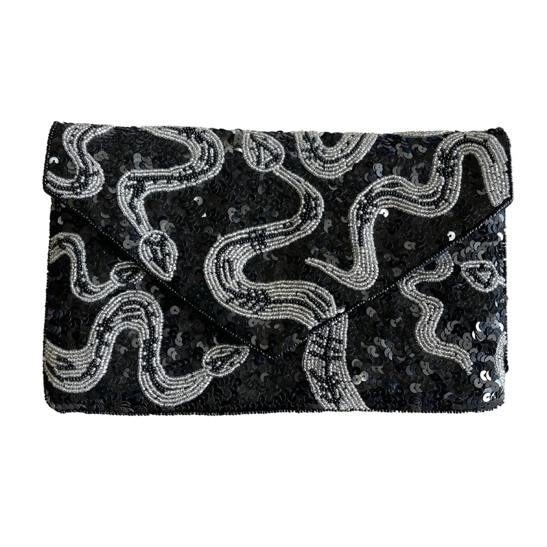 Silver Snake Beaded Clutch