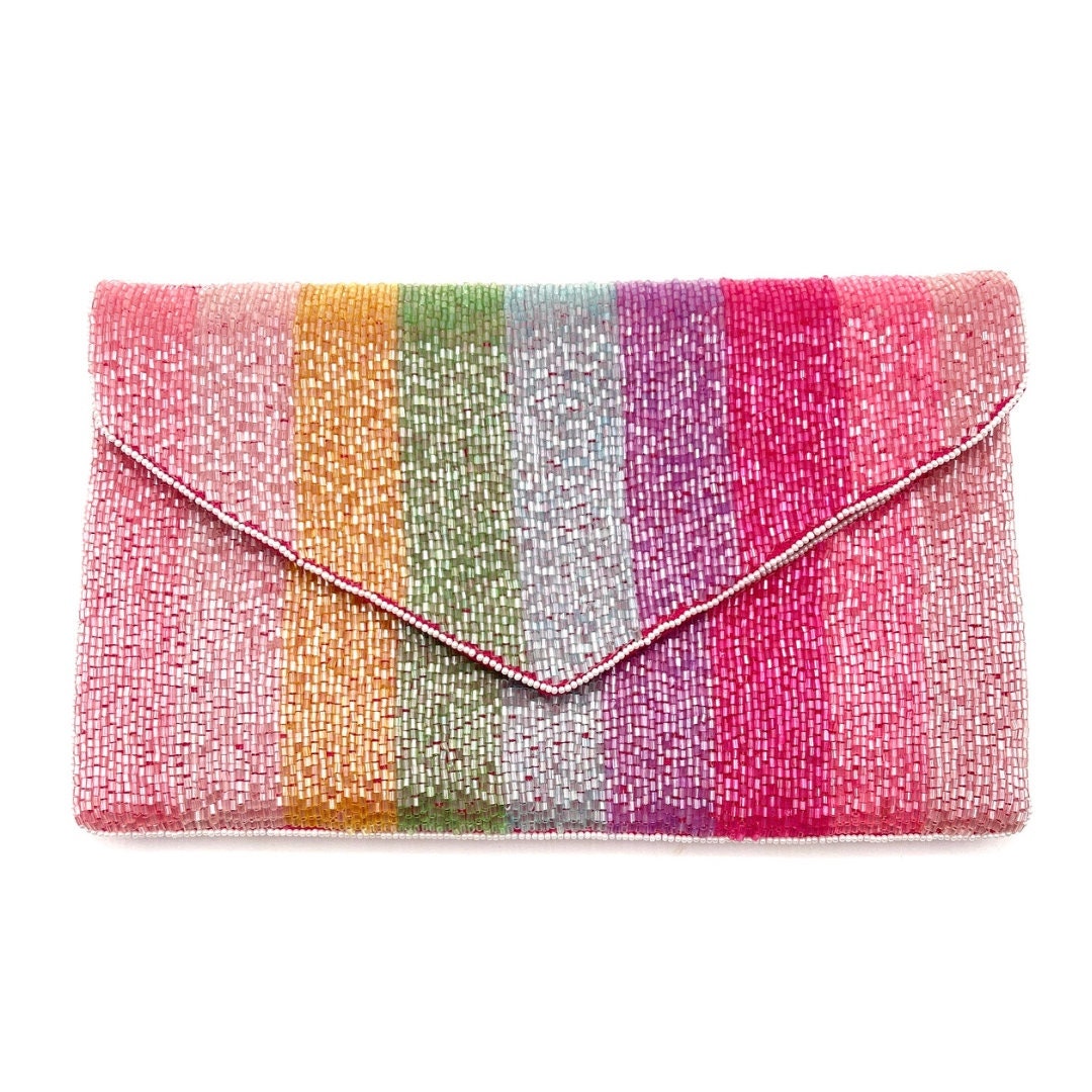 Pink Rainbow Stripe Beaded Purse