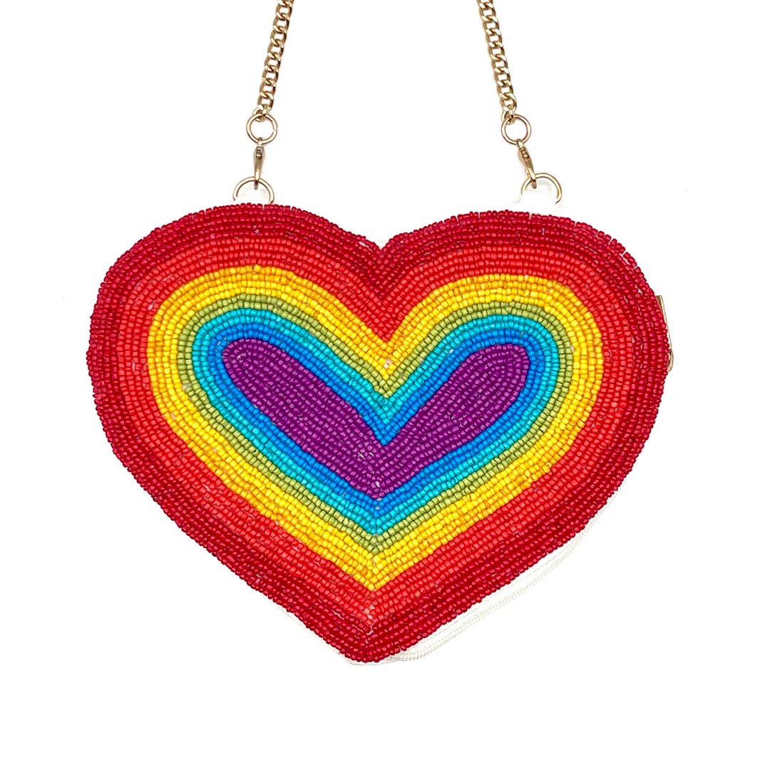 Rainbow Heart Beaded Crossbody Bag
