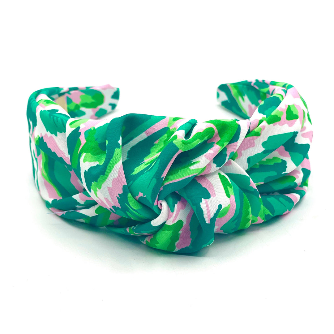 Green and Pink Satin Headband - Padded Knot Design