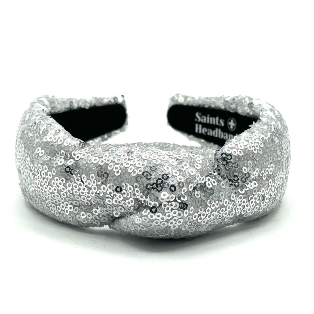 Silver Sequin Padded Knot Headband