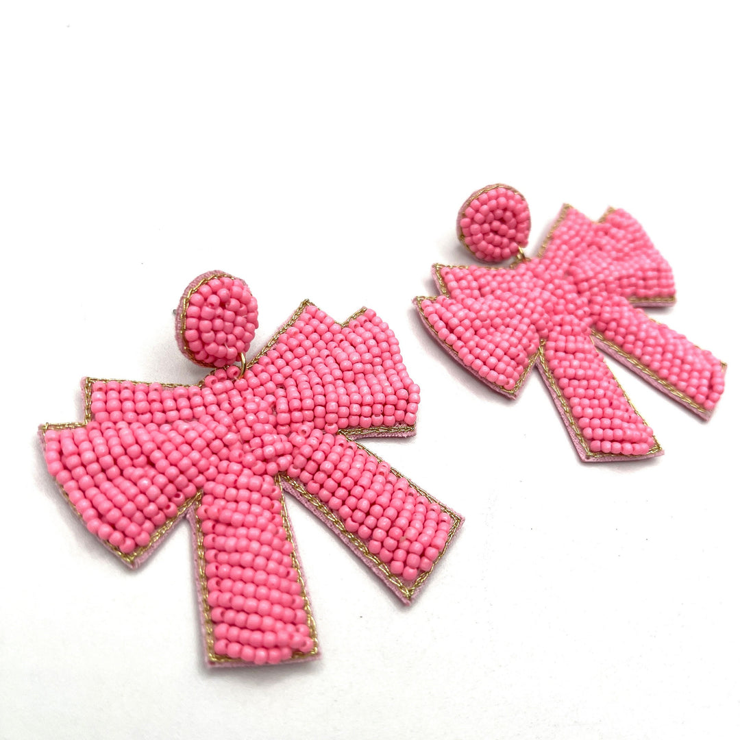 Pink Bow Beaded Earrings