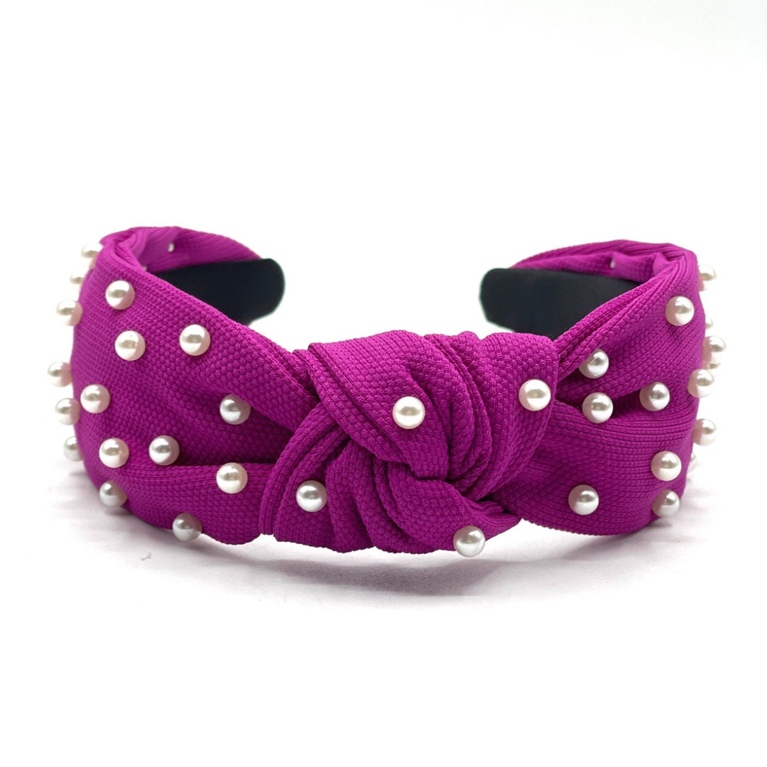 Purple Knot Headband with White Pearls