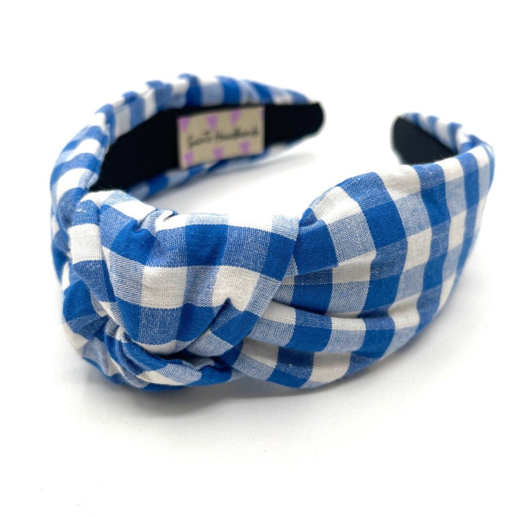 Blue Checkered Knot Gingham Headband