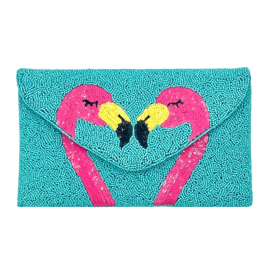 Flamingo Beaded Clutch