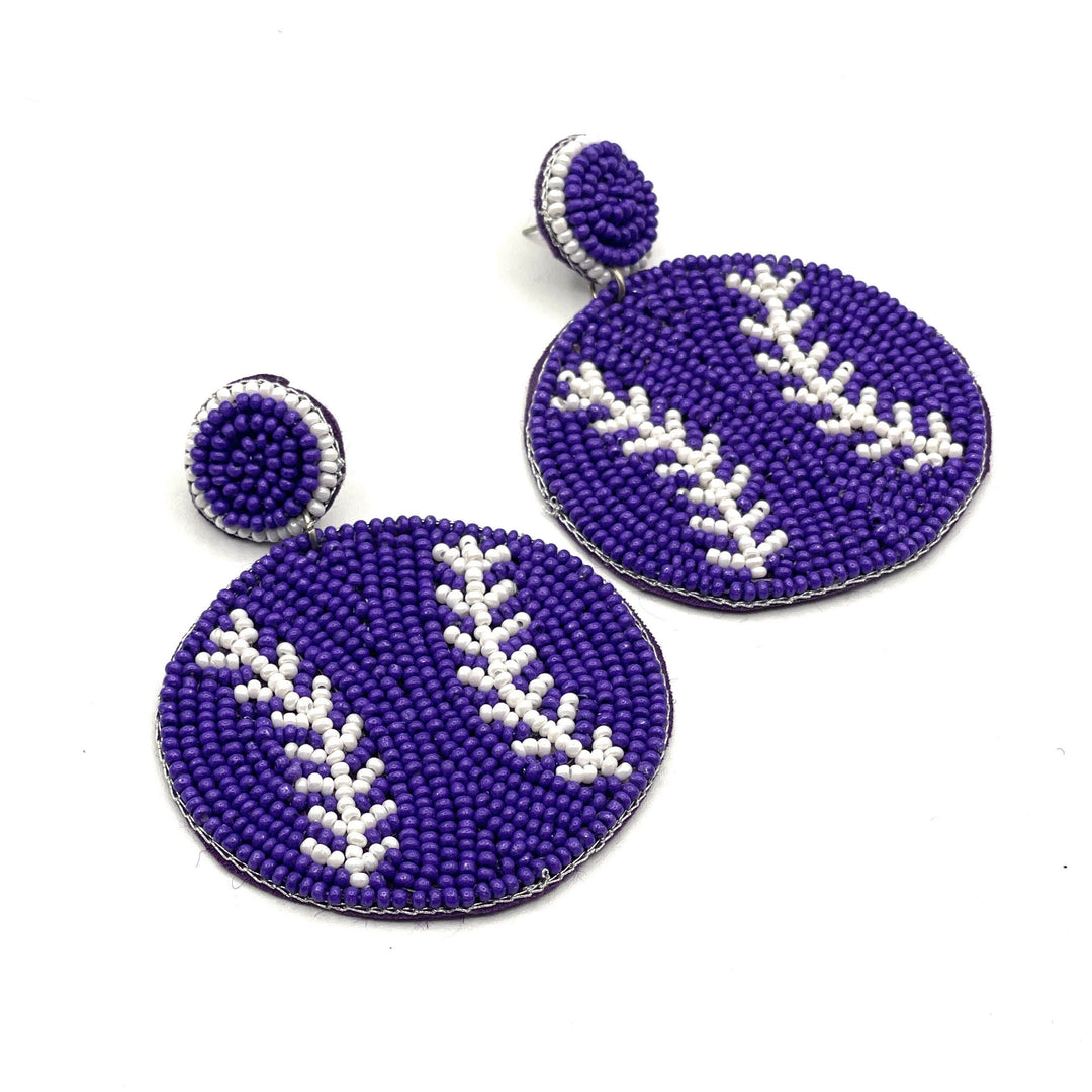 Purple Baseball Beaded Earrings