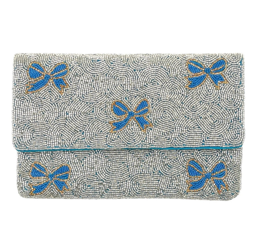 Blue Bows Beaded Purse
