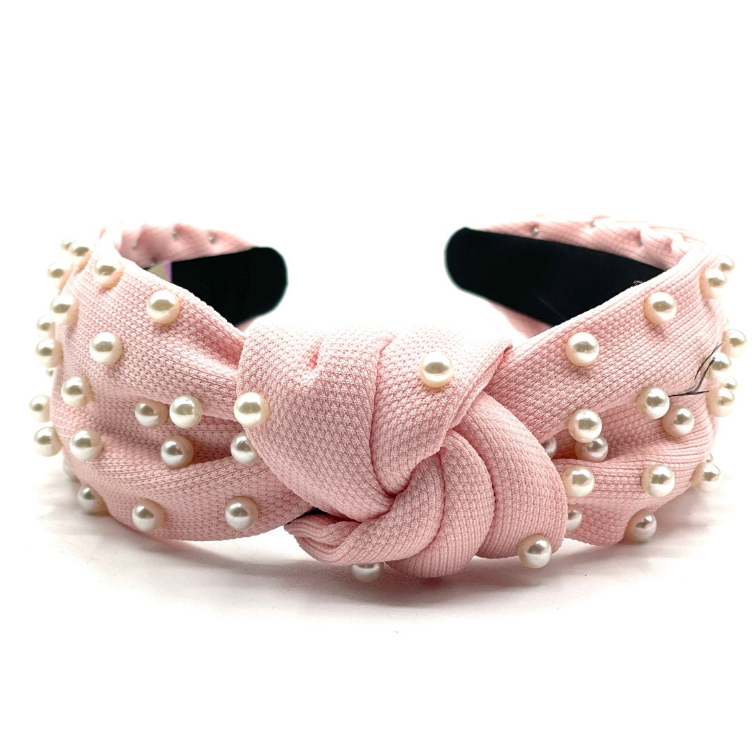 Light Pink Knot Headband with White Pearls