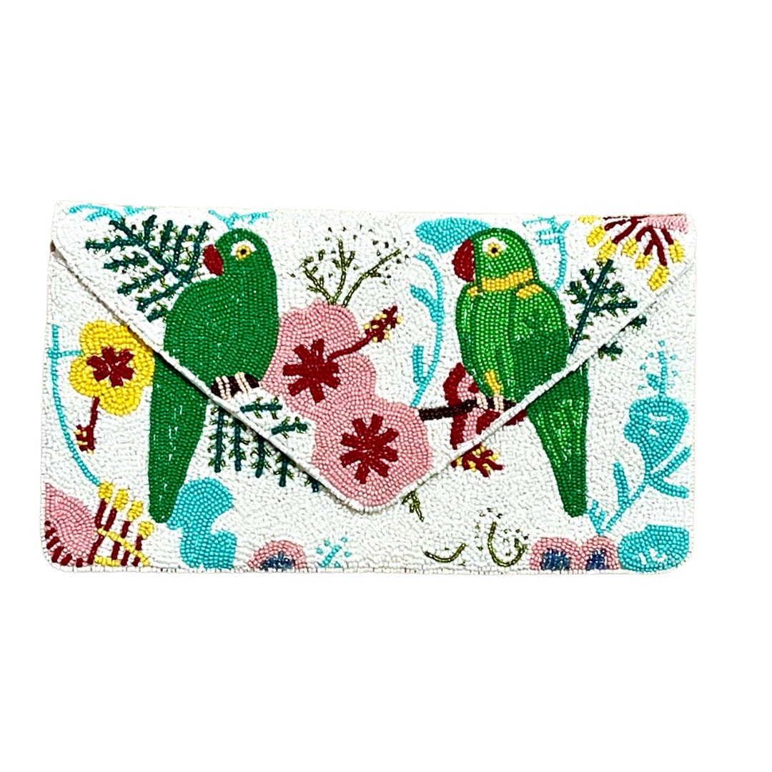 Tropical Bird Beaded Clutch