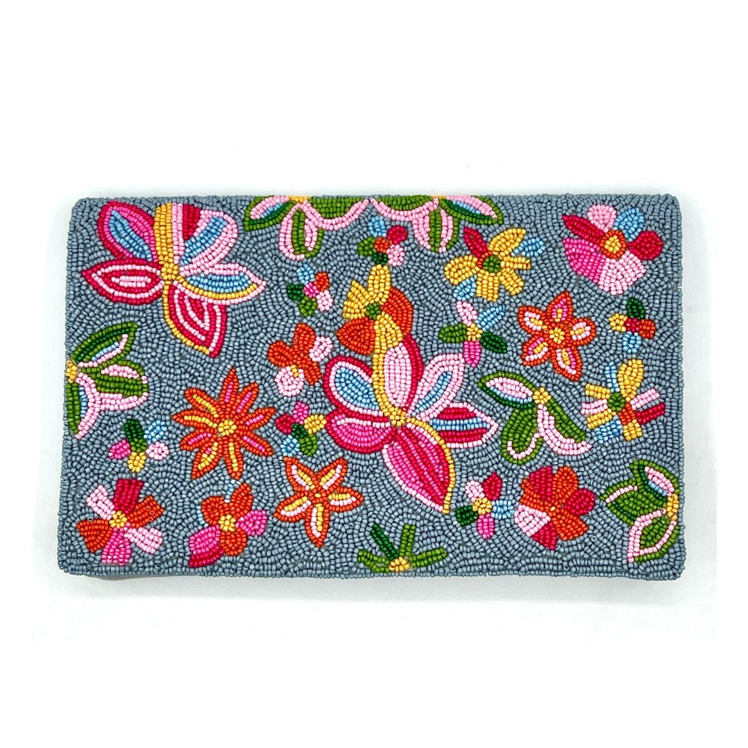 Blue Floral Beaded Clutch