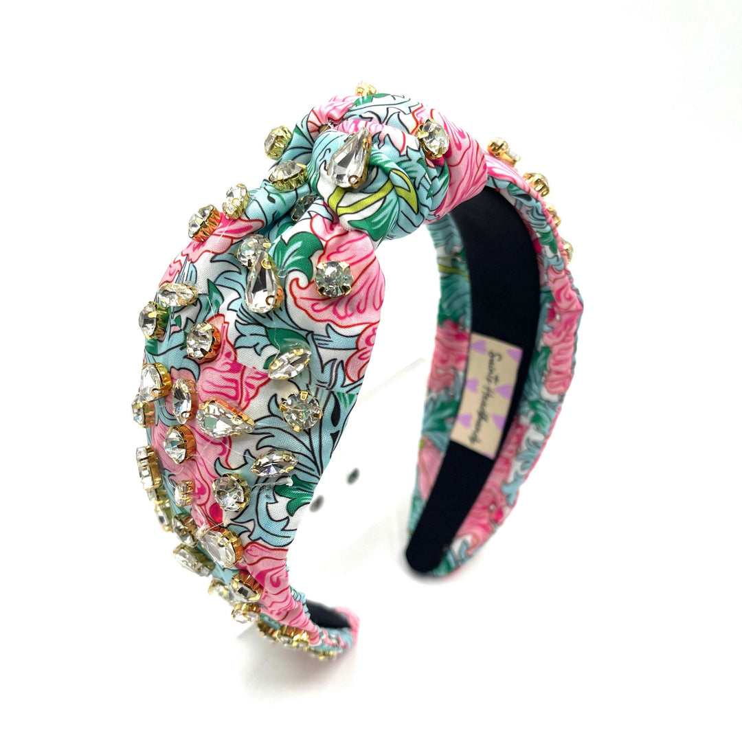 Handmade Floral Knot Headband with Rhinestones