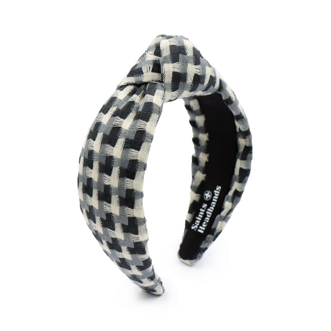 Black and White Checkered Padded Knot Headband