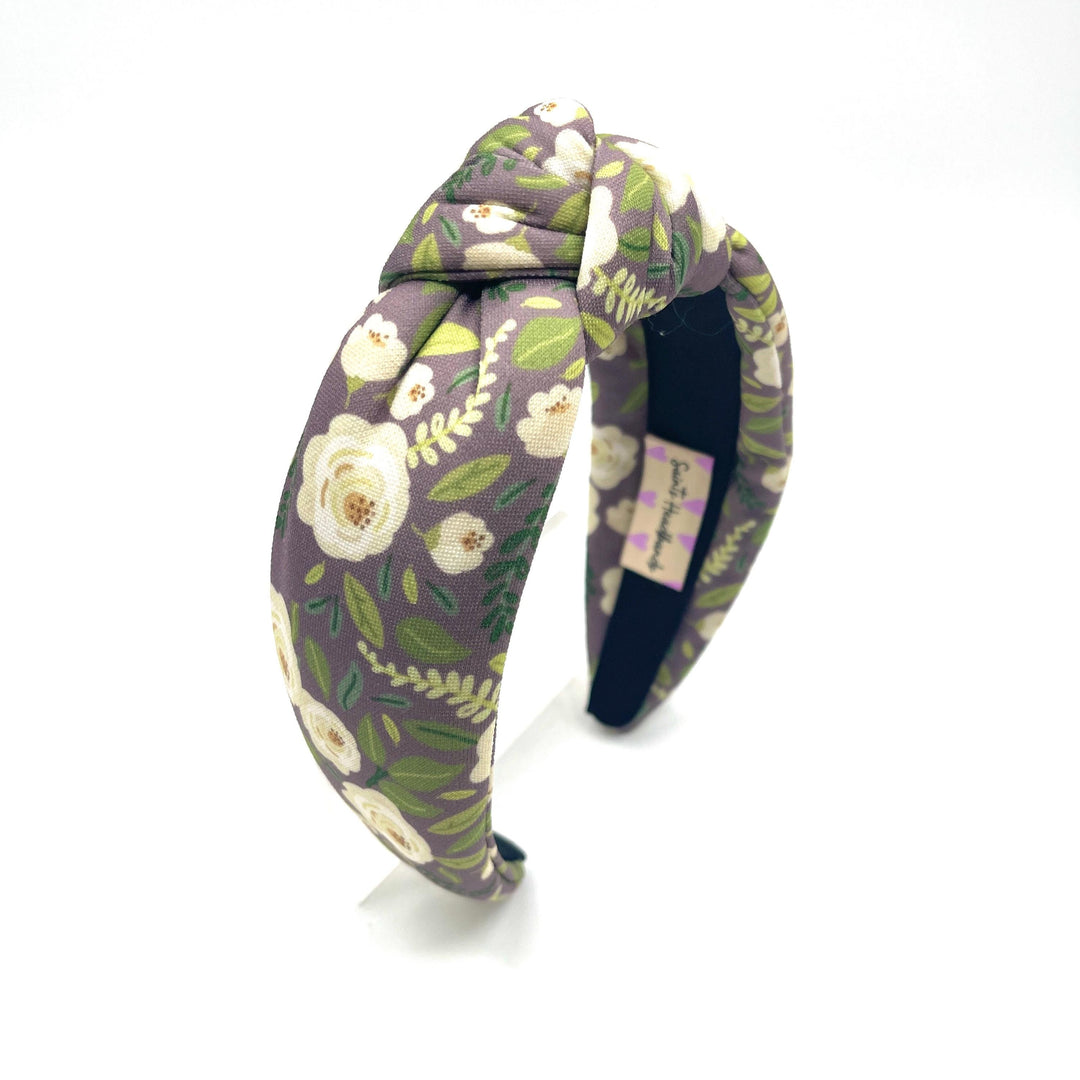 Floral Knot Headband with White Rose Pattern