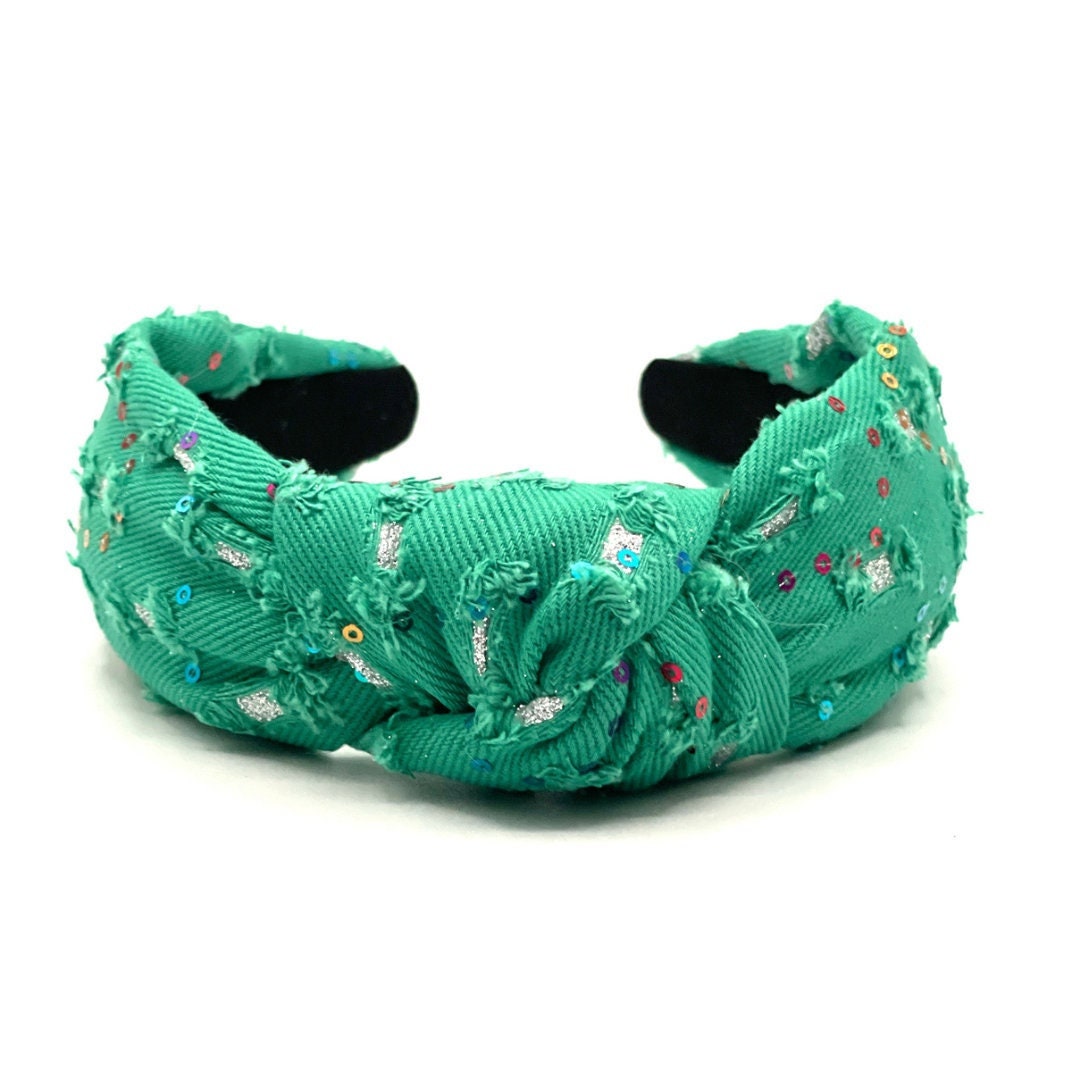 Green Knot Headband with Sequins, Glitter, and Fringe