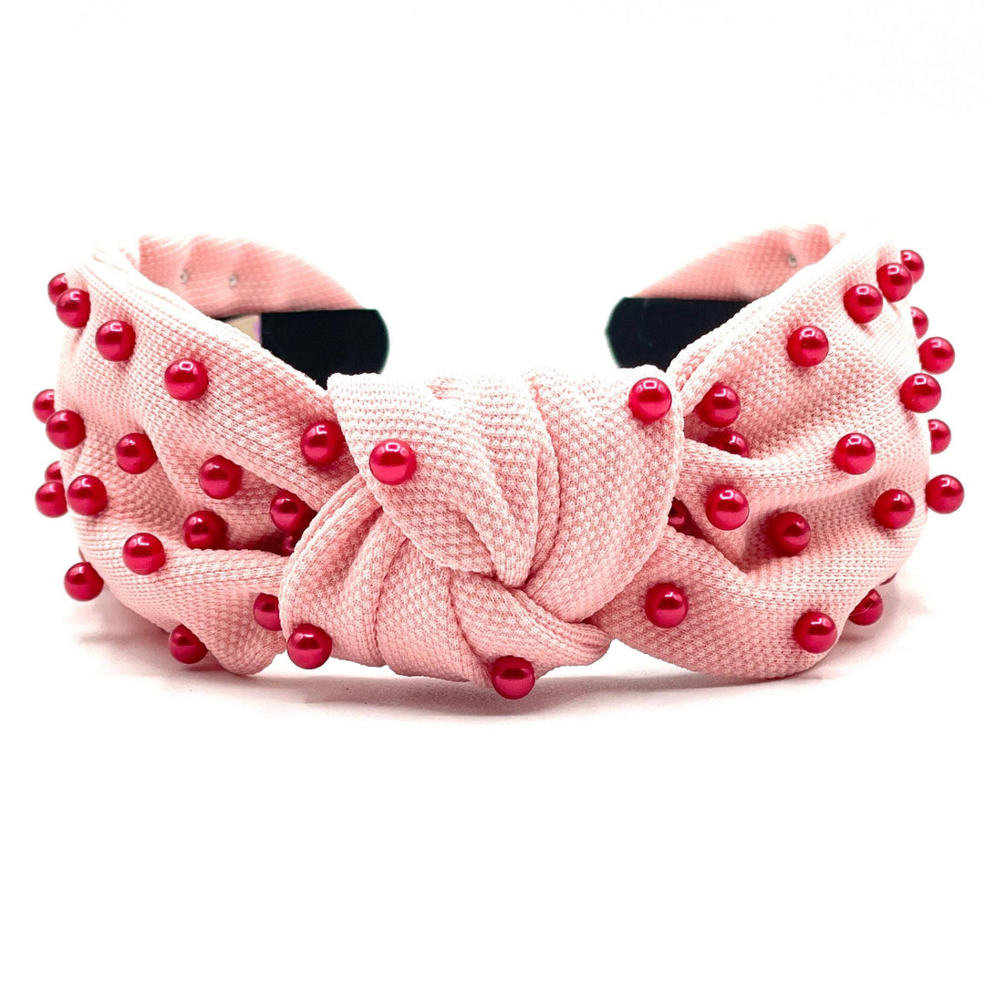 Pink Knot Headband with Red Pearls
