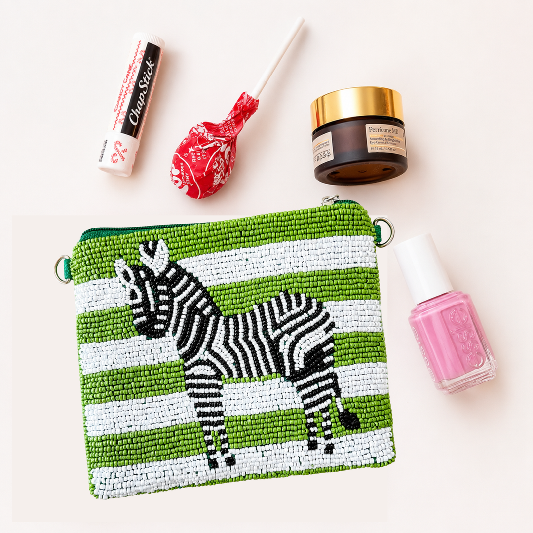 Zebra Beaded Coin Purse