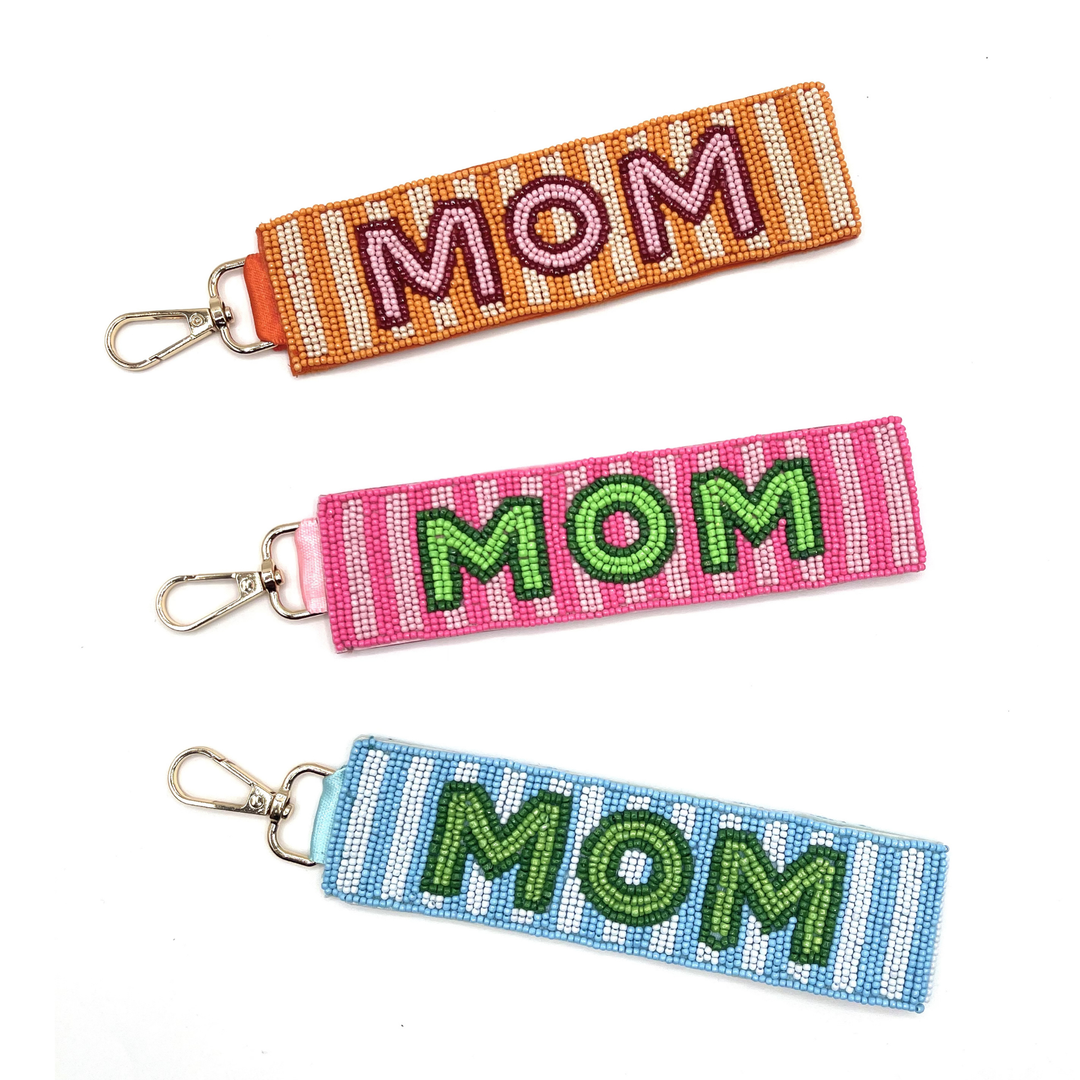 MOM Beaded Wristlet Keychain