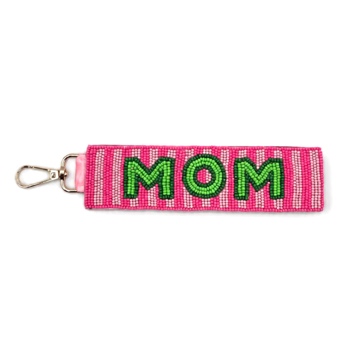 MOM Beaded Wristlet Keychain