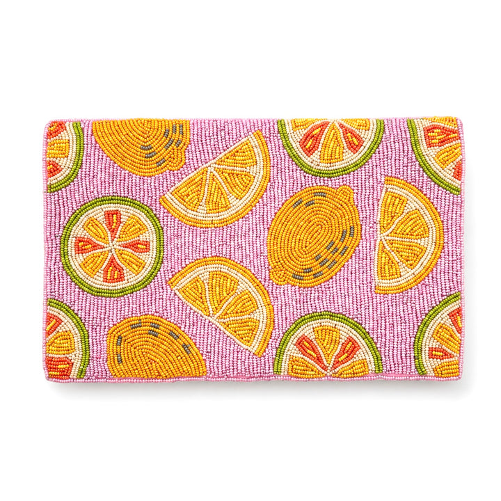 Pink Citrus Lemon Beaded Clutch Purse