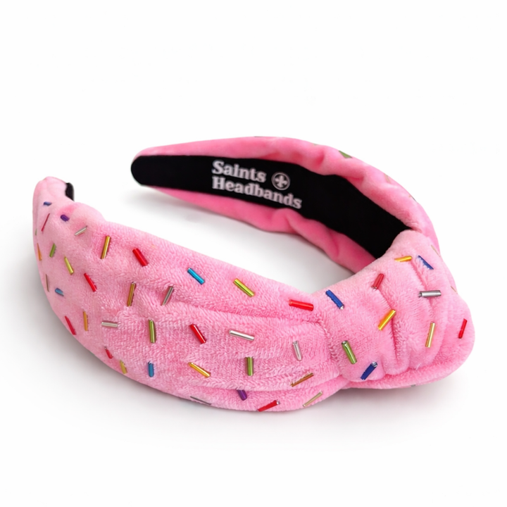 Pink Confetti Sprinkle Headband — front view showing embellished design by Saints Headbands
