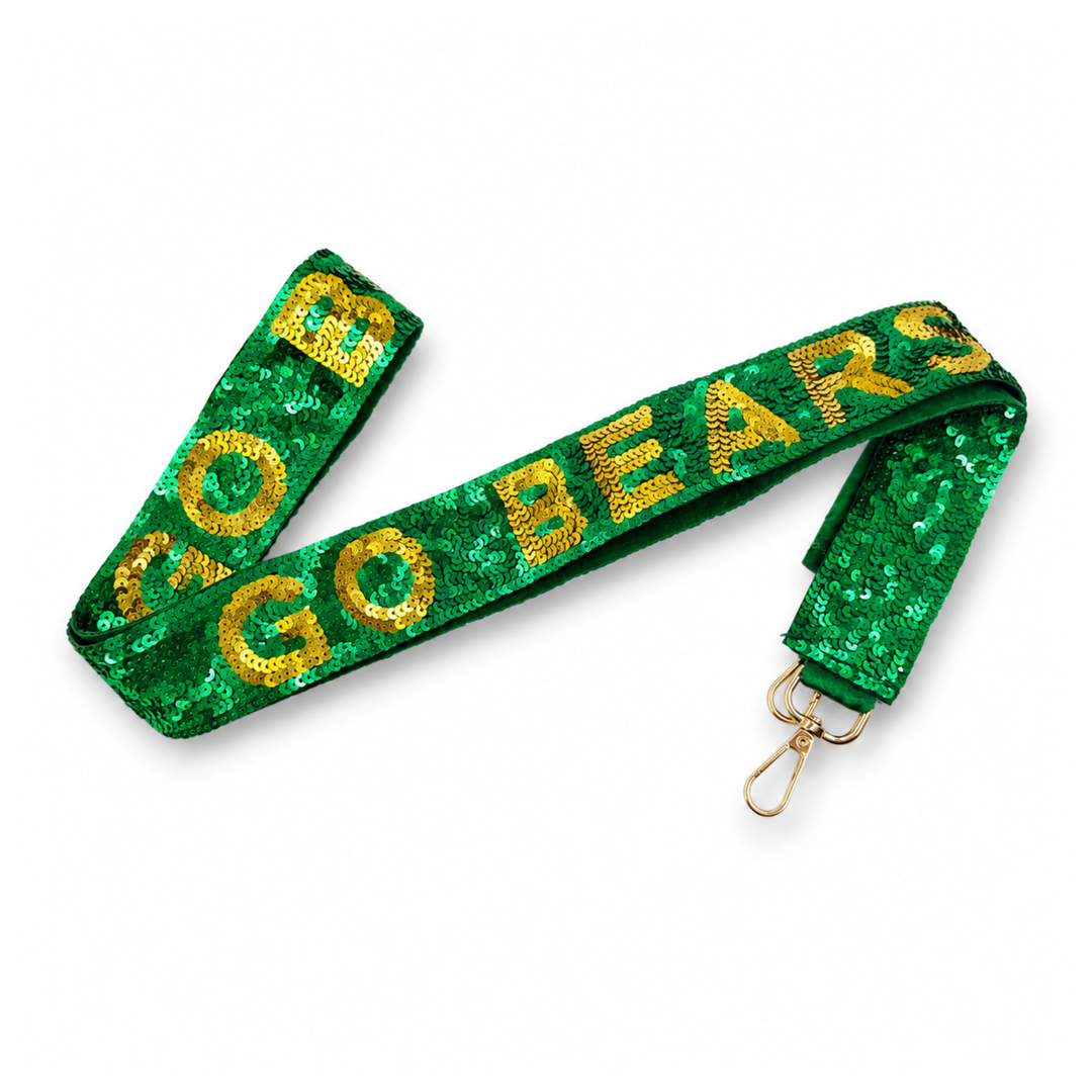 Go Bears Sequin Purse Strap | Green &amp; Gold Gameday Bag Strap