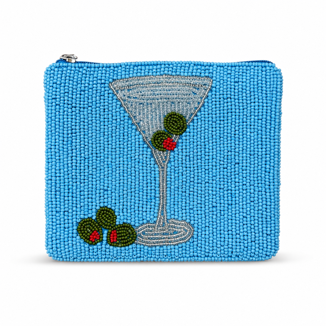 Martini with Olives Beaded Coin Purse