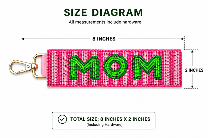 MOM Beaded Wristlet Keychain