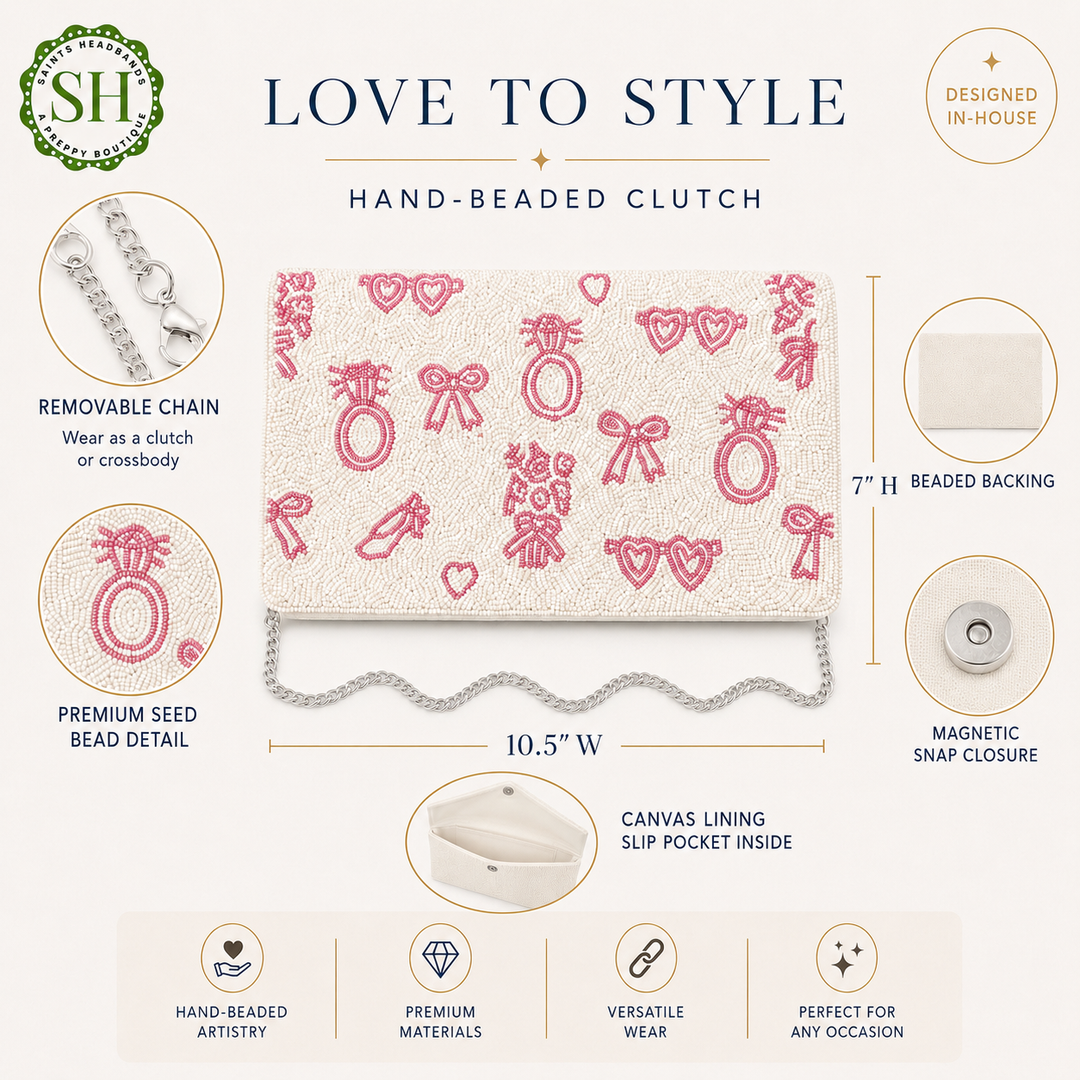 Bride Beaded Clutch Purse, Pink Wedding Icons, Crossbody Bag