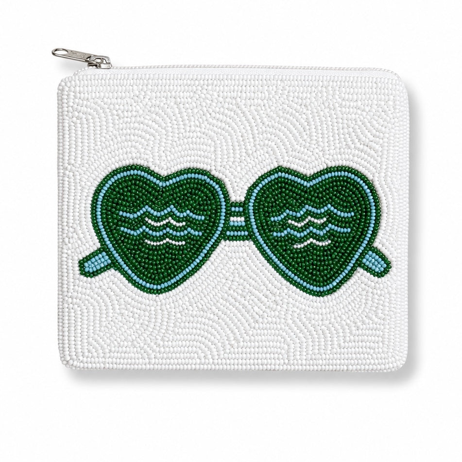 Green Wave Sunglasses Beaded Coin Purse