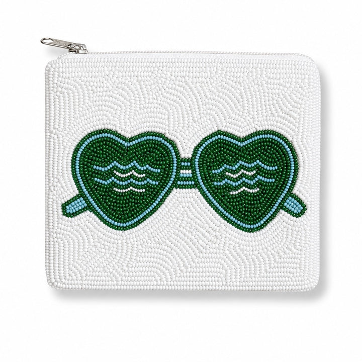 Green Wave Sunglasses Beaded Coin Purse