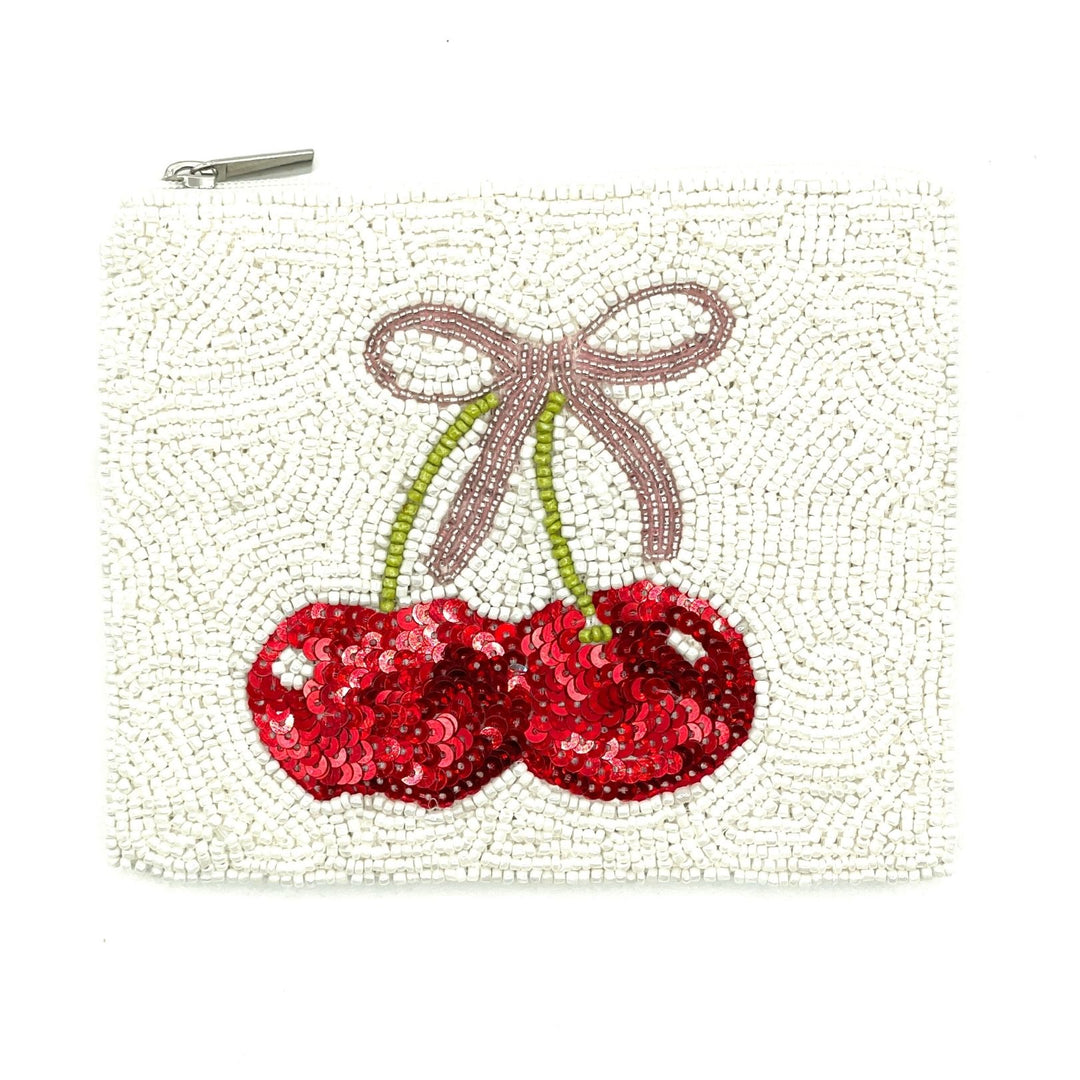 Beaded coin purse with cherry on top design and zip closure by Saints Headbands

