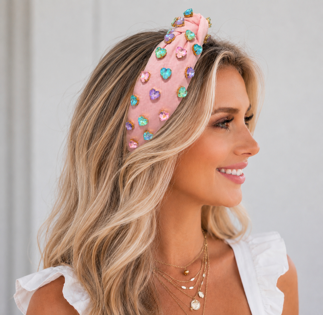 Pink Heart Rhinestone Headband