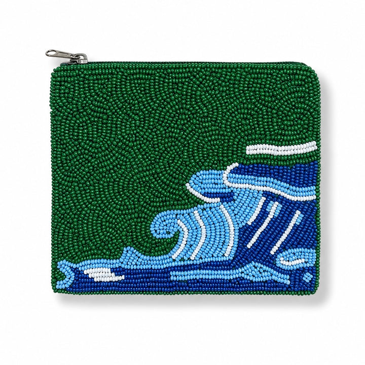Green Wave Beaded Coin Purse
