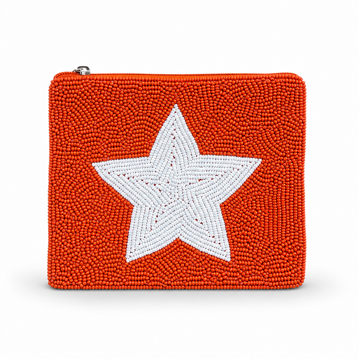 Orange with White Star Beaded Coin Purse
