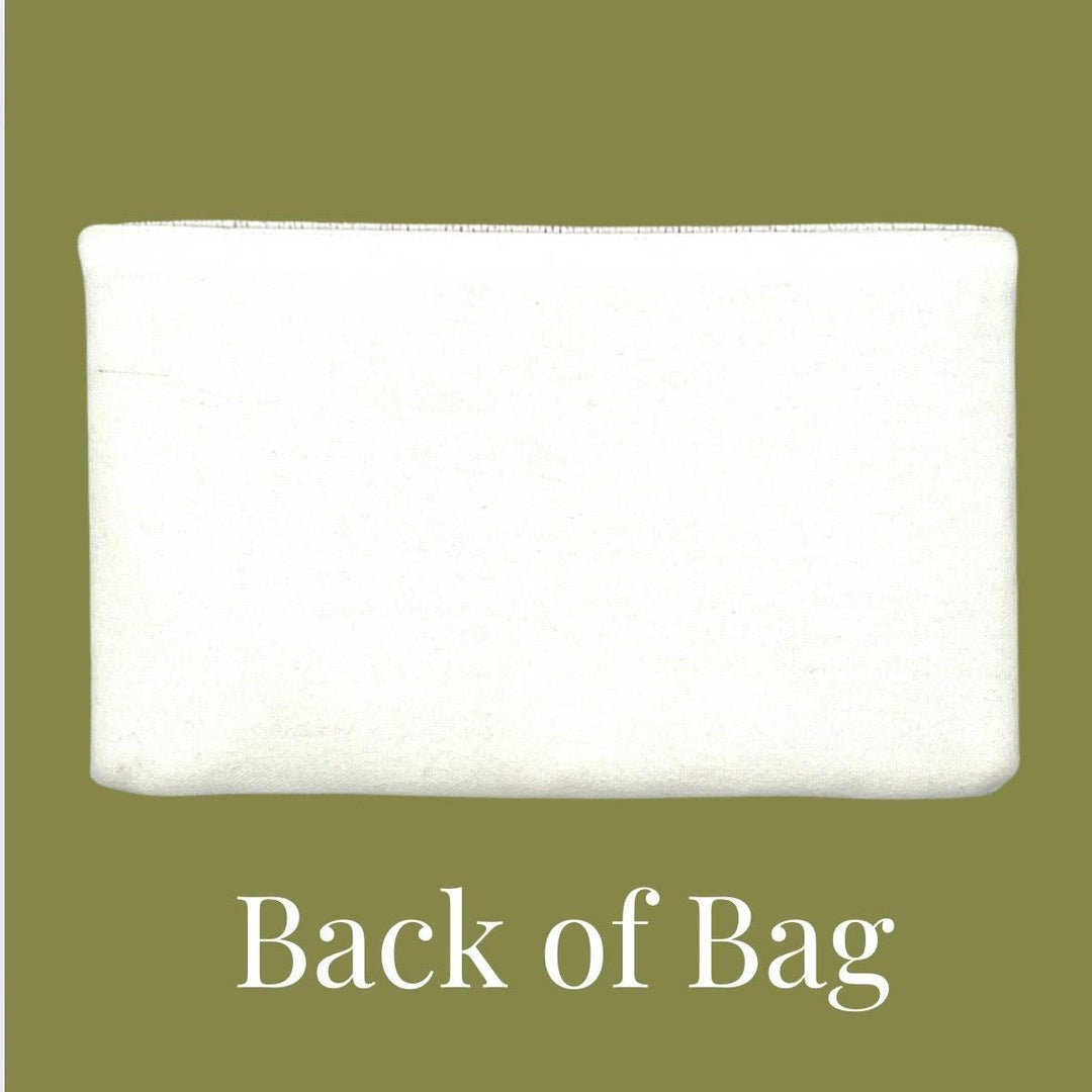 White bag back on a green background with 'Back of Bag' text