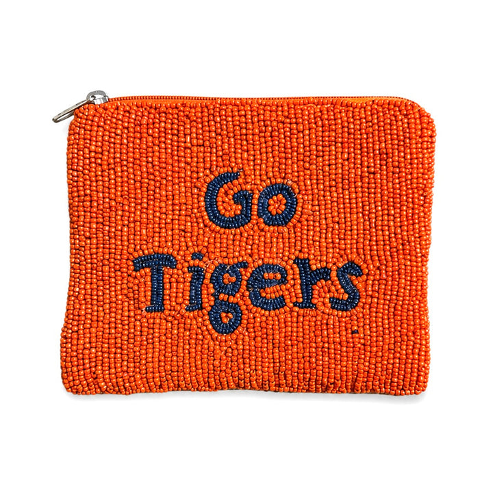 Go Tigers Blue on Orange Beaded Coin Purse